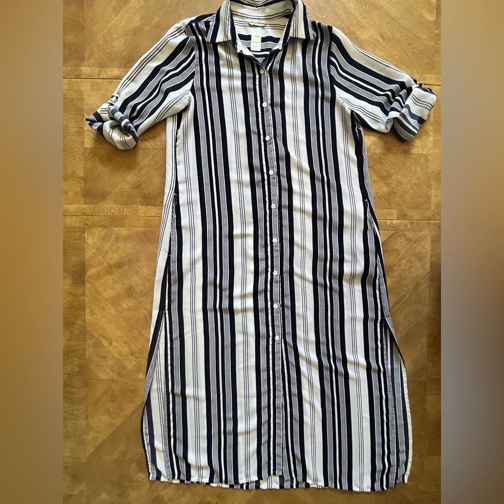 Tommy Bahama White & Blue Striped Beach Duster | Size M